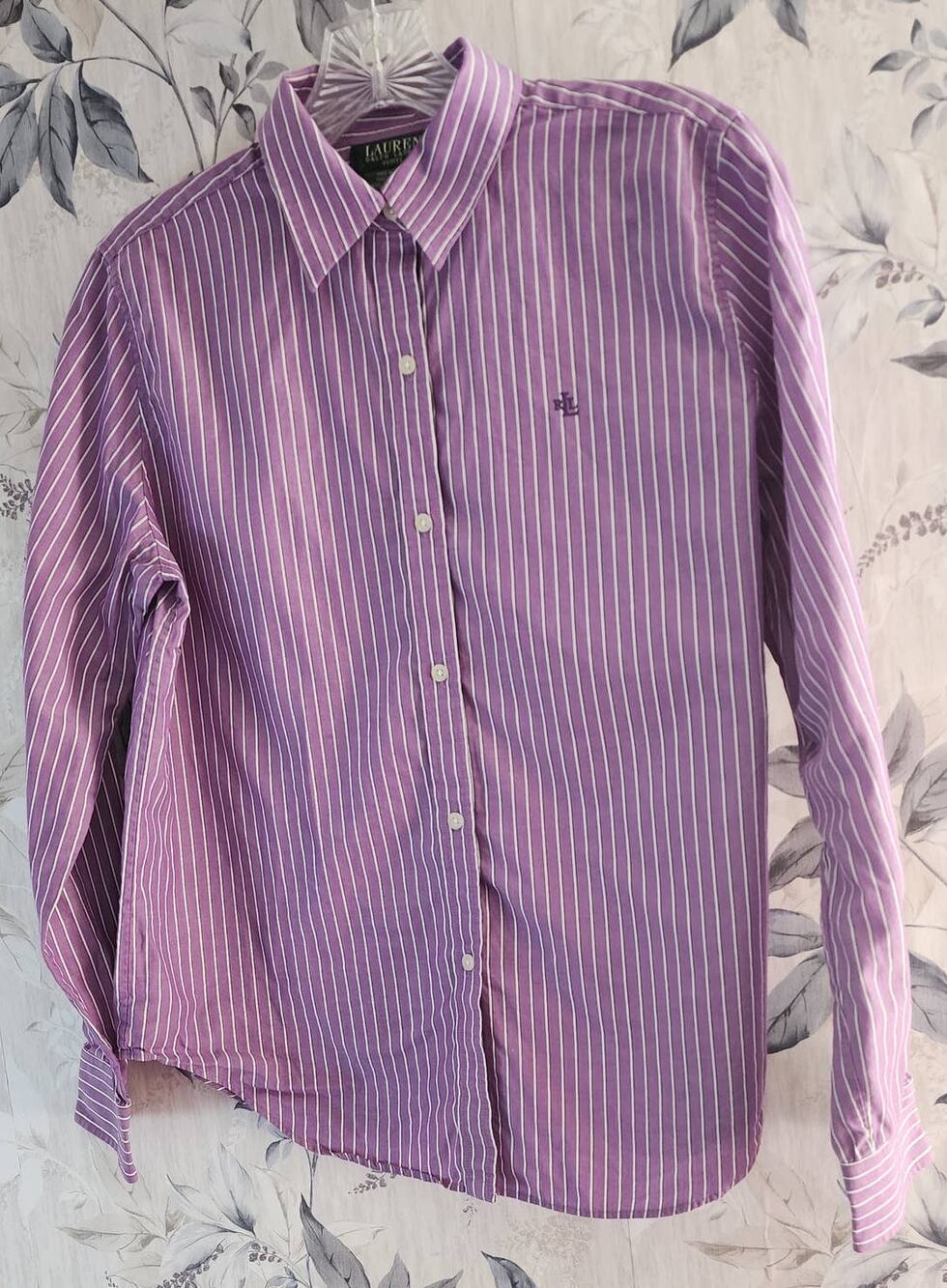 Lauren ralph lauren petite women's purple button down long sleeve shirt size PM